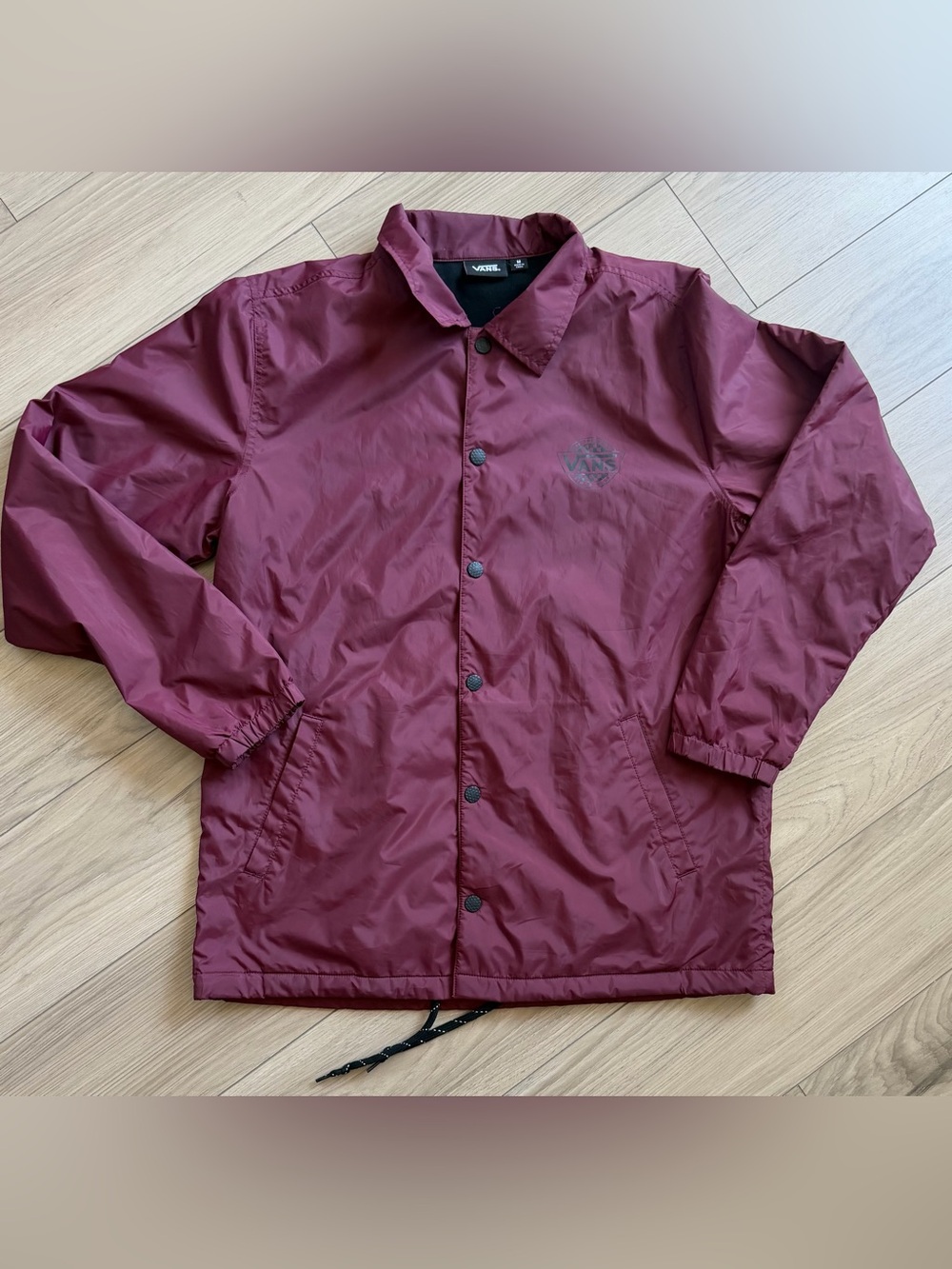 Vans Off The Wall Men Burgundy Coach Lined Windbreaker Jacket M Large Back Logo
